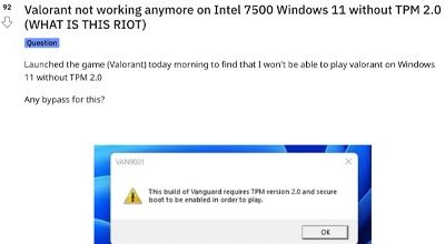 VALORANT KHÔNG HOẠT ĐỘNG TRÊN WINDOWS 11 NẾU KHÔNG CÓ TPM 2.0