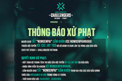 PLAYER BỊ BAN 12 THÁNG DO GIAN LẬN TRONG VCT STAGE 1 – CHALLENGERS VIETNAM