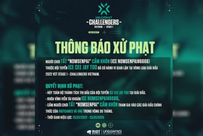 THÔNG BÁO XỬ PHẠT MỚI NHẤT CỦA PLAYER NOMSENPAI